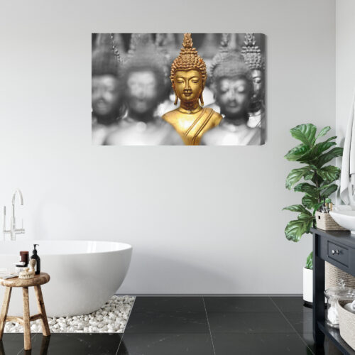 Obraz na płótnie Złoty Budda wśród cieni Kontrastowy minimalizm  Premium Canvas - obrazek 5