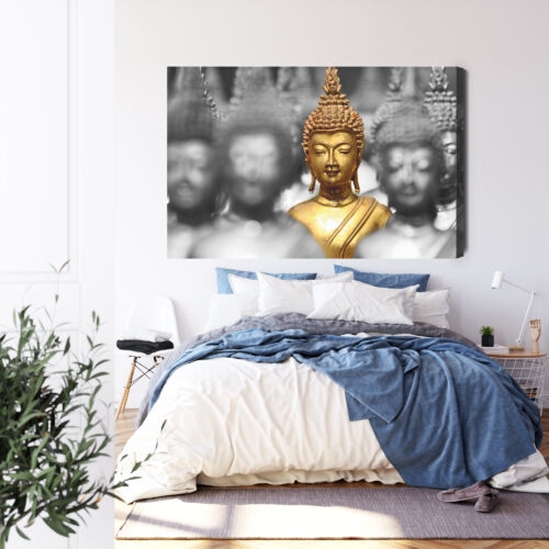 Obraz na płótnie Złoty Budda wśród cieni Kontrastowy minimalizm  Premium Canvas - obrazek 3