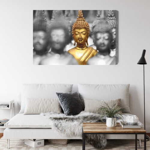 Obraz na płótnie Złoty Budda wśród cieni Kontrastowy minimalizm  Premium Canvas - obrazek 4