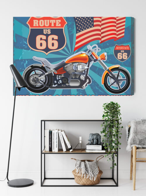 Obraz na płótnie Motocykl Route 66 Flaga USA Styl vintage  Premium Canvas - obrazek 9