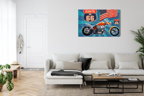 Obraz na płótnie Motocykl Route 66 Flaga USA Styl vintage  Premium Canvas - obrazek 6