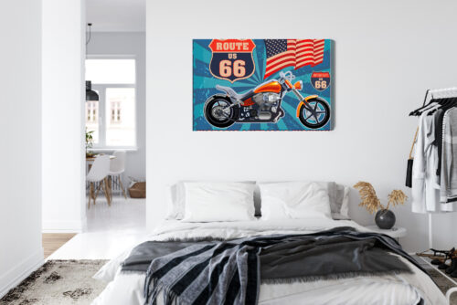 Obraz na płótnie Motocykl Route 66 Flaga USA Styl vintage  Premium Canvas - obrazek 7