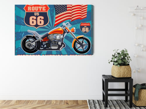 Obraz na płótnie Motocykl Route 66 Flaga USA Styl vintage  Premium Canvas - obrazek 8