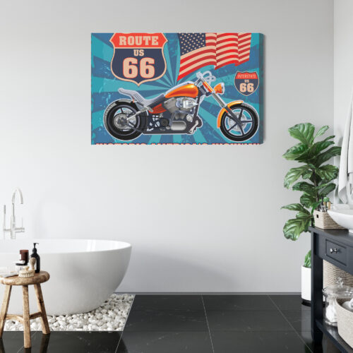 Obraz na płótnie Motocykl Route 66 Flaga USA Styl vintage  Premium Canvas - obrazek 5