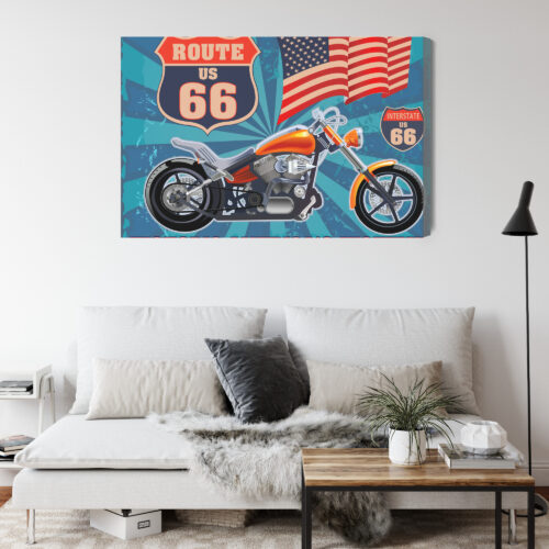 Obraz na płótnie Motocykl Route 66 Flaga USA Styl vintage  Premium Canvas - obrazek 4