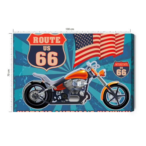 Obraz na płótnie Motocykl Route 66 Flaga USA Styl vintage  Premium Canvas