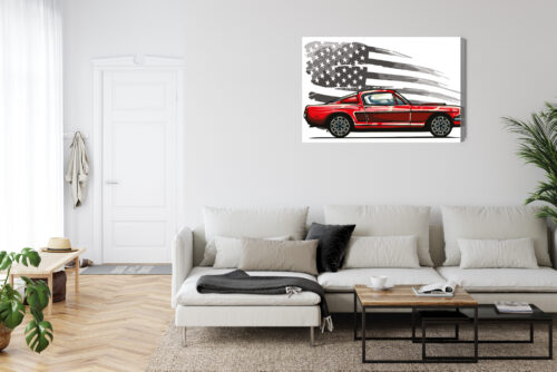 Obraz na płótnie Klasyczny samochód Mustang Flaga USA Styl retro  Premium Canvas - obrazek 6