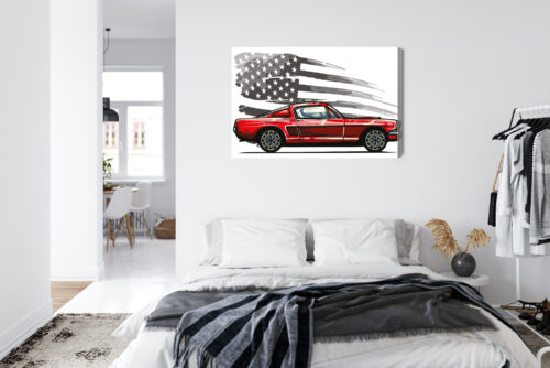 Obraz na płótnie Klasyczny samochód Mustang Flaga USA Styl retro  Premium Canvas - obrazek 7
