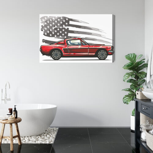 Obraz na płótnie Klasyczny samochód Mustang Flaga USA Styl retro  Premium Canvas - obrazek 5