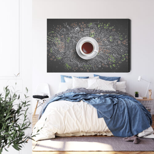 Obraz na płótnie Filiżanka kawy Styl doodle kredowy szkic  Premium Canvas - obrazek 3