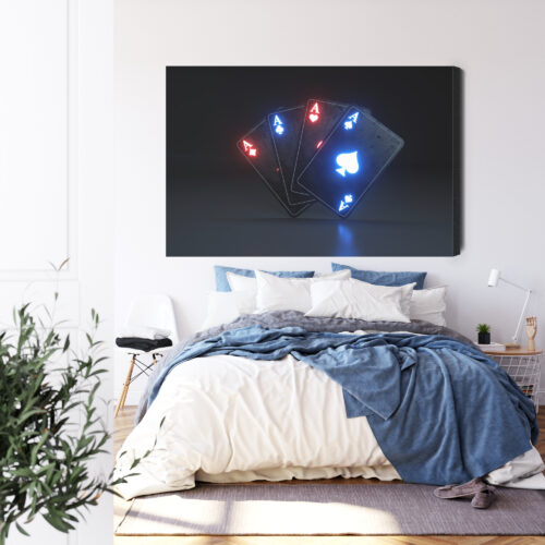 Obraz na płótnie Karty Asy Styl neonowy ciemne tło  Premium Canvas - obrazek 3