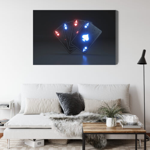 Obraz na płótnie Karty Asy Styl neonowy ciemne tło  Premium Canvas - obrazek 4