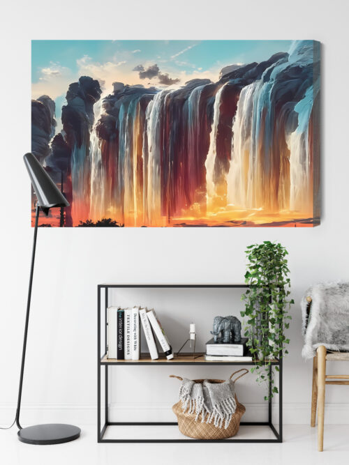 Obraz na płótnie Wodospady o zachodzie słońca surrealistyczny  Premium Canvas - obrazek 9