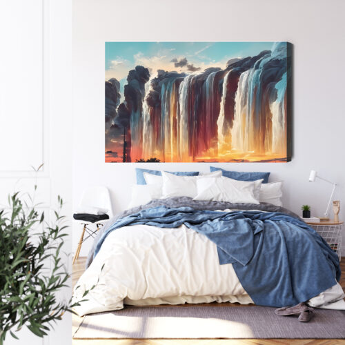Obraz na płótnie Wodospady o zachodzie słońca surrealistyczny  Premium Canvas - obrazek 3
