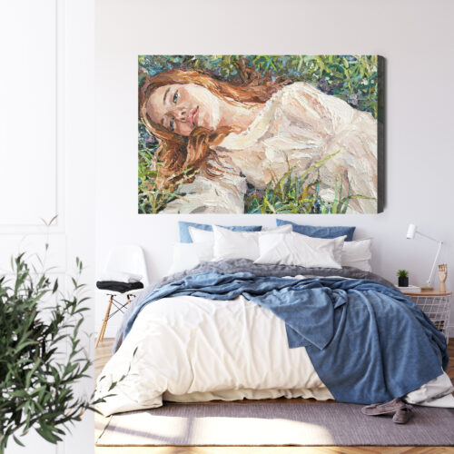 Obraz na płótnie Kobieta na łące Styl impresjonistyczny  Premium Canvas - obrazek 3