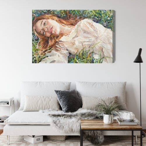 Obraz na płótnie Kobieta na łące Styl impresjonistyczny  Premium Canvas - obrazek 4