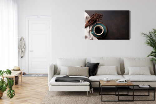 Obraz na płótnie Filiżanka kawy i ziarna Styl minimalistyczny  Premium Canvas - obrazek 6
