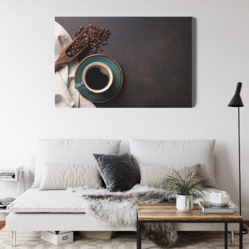 Obraz na płótnie Filiżanka kawy i ziarna Styl minimalistyczny  Premium Canvas - obrazek 4