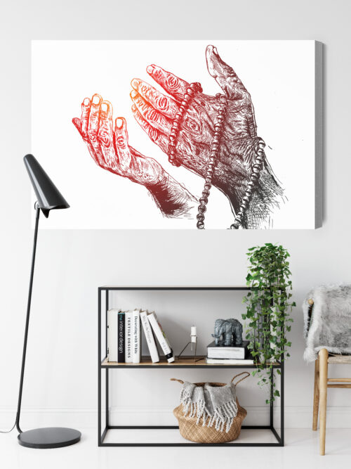 Obraz na płótnie Modlitwa dłoni z różańcem Styl Rysunkowy  Premium Canvas - obrazek 9