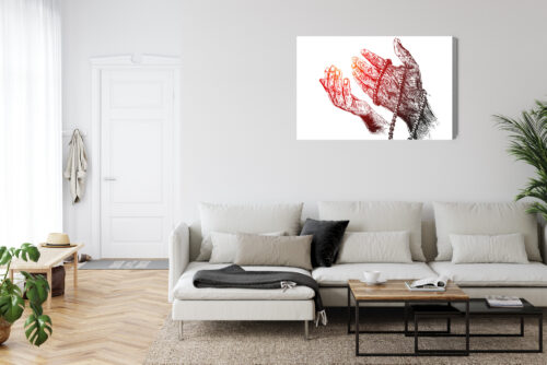 Obraz na płótnie Modlitwa dłoni z różańcem Styl Rysunkowy  Premium Canvas - obrazek 6