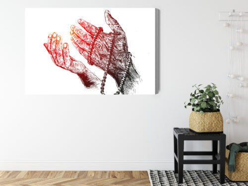Obraz na płótnie Modlitwa dłoni z różańcem Styl Rysunkowy  Premium Canvas - obrazek 8