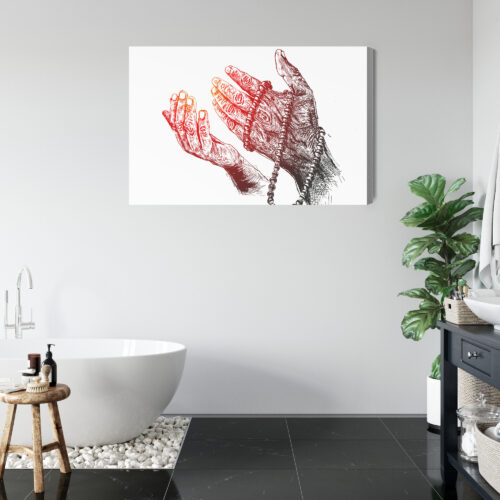Obraz na płótnie Modlitwa dłoni z różańcem Styl Rysunkowy  Premium Canvas - obrazek 5