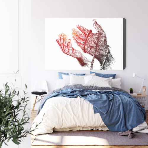 Obraz na płótnie Modlitwa dłoni z różańcem Styl Rysunkowy  Premium Canvas - obrazek 3