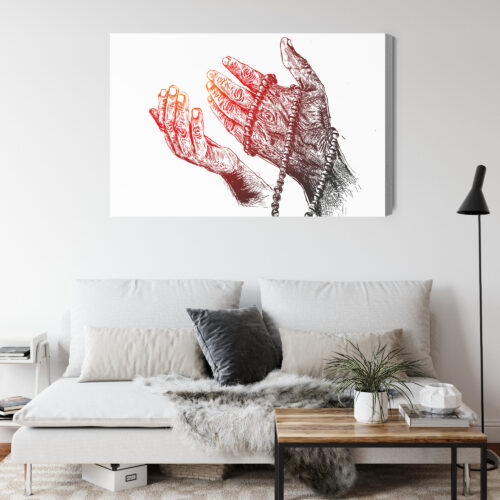 Obraz na płótnie Modlitwa dłoni z różańcem Styl Rysunkowy  Premium Canvas - obrazek 4