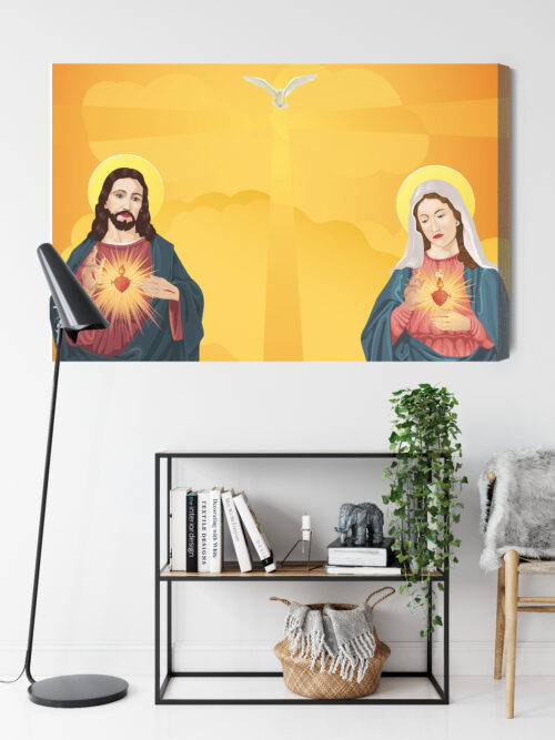Obraz na płótnie Jezus i Maryja z Sercami Styl Ilustracyjny  Premium Canvas - obrazek 9
