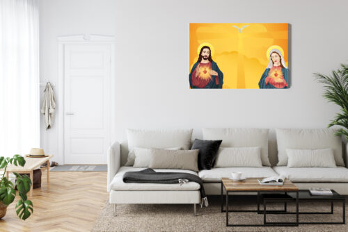 Obraz na płótnie Jezus i Maryja z Sercami Styl Ilustracyjny  Premium Canvas - obrazek 6