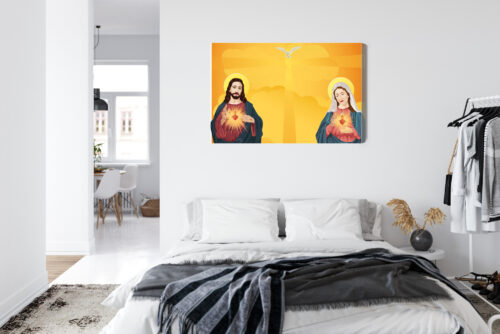 Obraz na płótnie Jezus i Maryja z Sercami Styl Ilustracyjny  Premium Canvas - obrazek 7