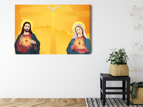 Obraz na płótnie Jezus i Maryja z Sercami Styl Ilustracyjny  Premium Canvas - obrazek 8