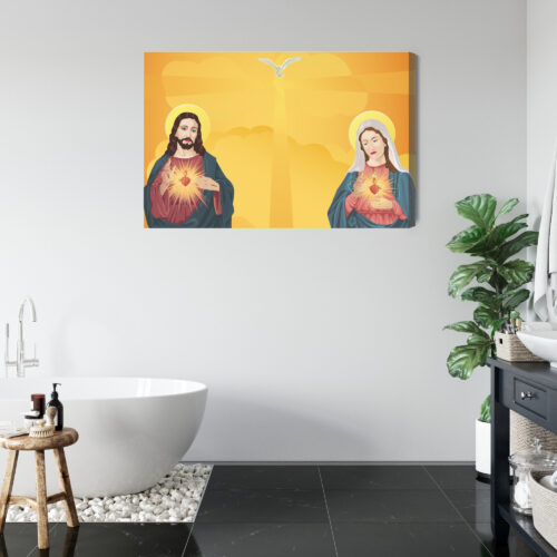 Obraz na płótnie Jezus i Maryja z Sercami Styl Ilustracyjny  Premium Canvas - obrazek 5