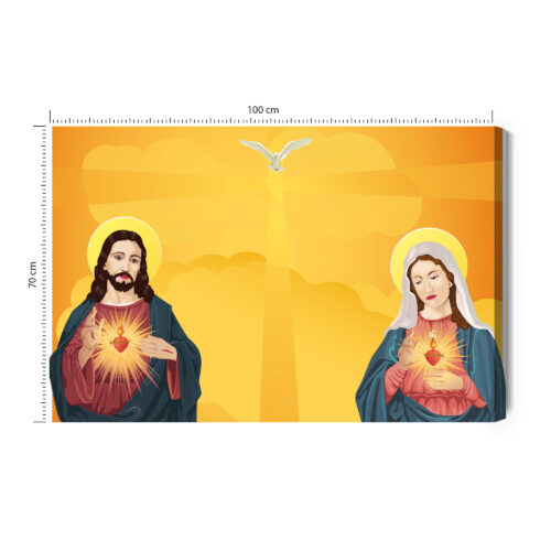 Obraz na płótnie Jezus i Maryja z Sercami Styl Ilustracyjny  Premium Canvas
