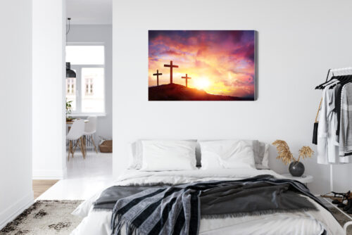 Obraz na płótnie Trzy krzyże Religijny Zachód słońca na wzgórzu  Premium Canvas - obrazek 7