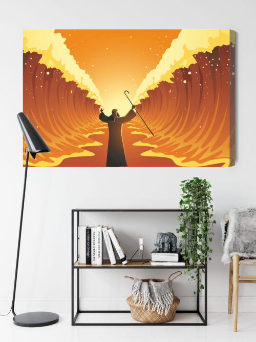 Obraz na płótnie Mojżesz Rozdzielający Morze Styl Ilustracyjny  Premium Canvas - obrazek 9