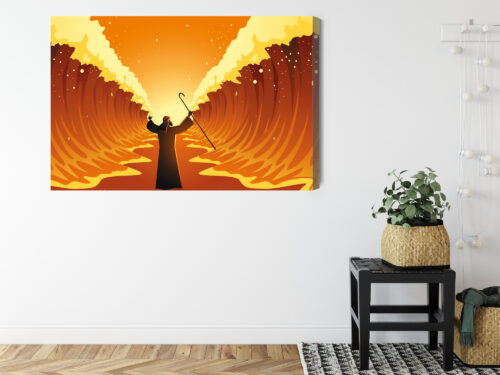 Obraz na płótnie Mojżesz Rozdzielający Morze Styl Ilustracyjny  Premium Canvas - obrazek 8