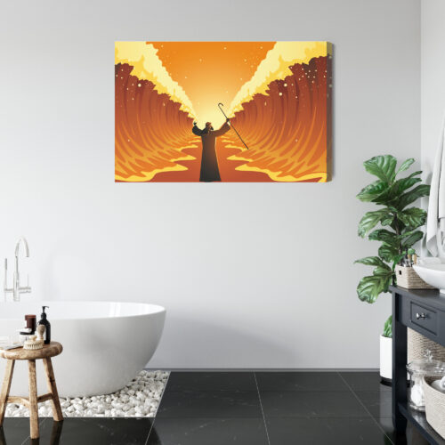 Obraz na płótnie Mojżesz Rozdzielający Morze Styl Ilustracyjny  Premium Canvas - obrazek 5