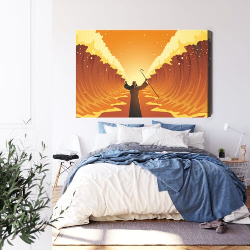 Obraz na płótnie Mojżesz Rozdzielający Morze Styl Ilustracyjny  Premium Canvas - obrazek 3