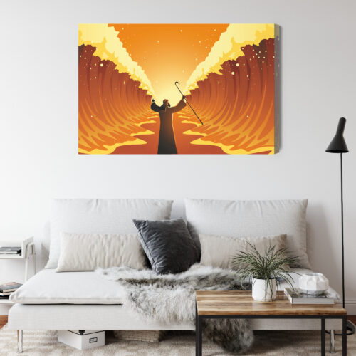 Obraz na płótnie Mojżesz Rozdzielający Morze Styl Ilustracyjny  Premium Canvas - obrazek 4
