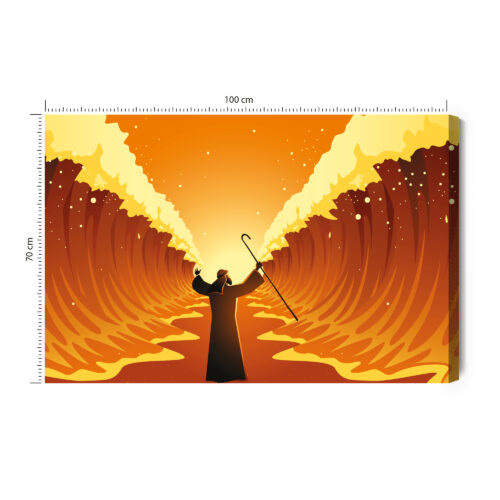 Obraz na płótnie Mojżesz Rozdzielający Morze Styl Ilustracyjny  Premium Canvas