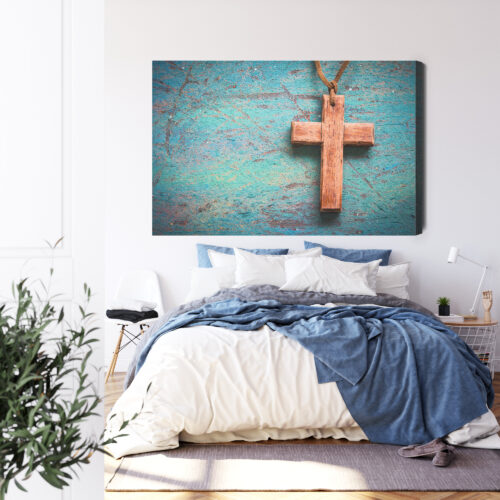 Obraz na płótnie Drewniany Krzyż na Tle Vintage  Premium Canvas - obrazek 3