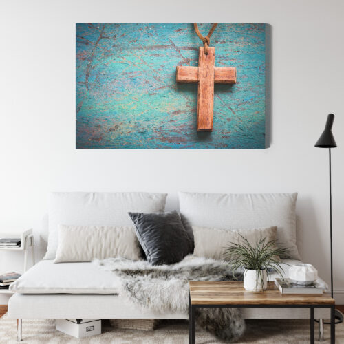 Obraz na płótnie Drewniany Krzyż na Tle Vintage  Premium Canvas - obrazek 4