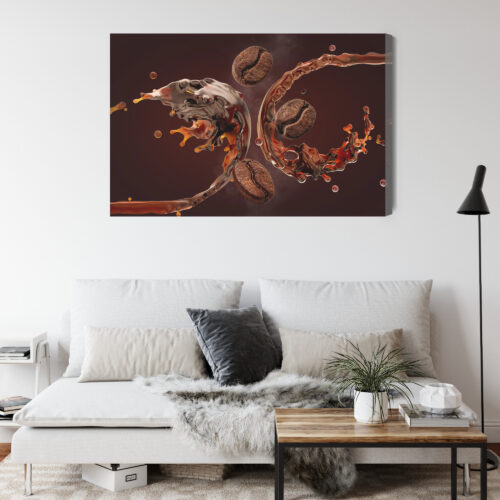 Obraz na płótnie Kawa Ziarna i rozprysk napoju Premium Canvas - obrazek 4