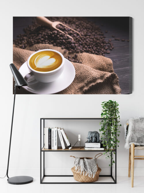 Obraz na płótnie Kawa Filiżanka latte i ziarna kawy Premium Canvas - obrazek 9