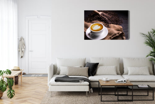 Obraz na płótnie Kawa Filiżanka latte i ziarna kawy Premium Canvas - obrazek 6