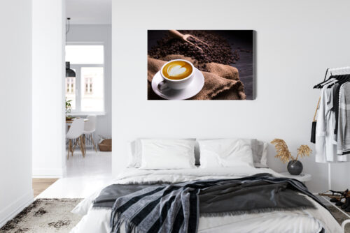 Obraz na płótnie Kawa Filiżanka latte i ziarna kawy Premium Canvas - obrazek 7