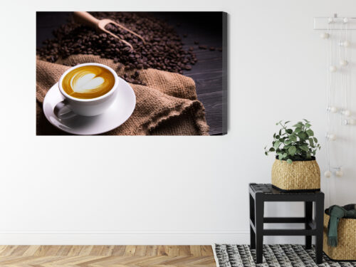 Obraz na płótnie Kawa Filiżanka latte i ziarna kawy Premium Canvas - obrazek 8