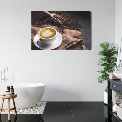 Obraz na płótnie Kawa Filiżanka latte i ziarna kawy Premium Canvas - obrazek 5