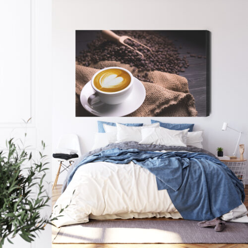 Obraz na płótnie Kawa Filiżanka latte i ziarna kawy Premium Canvas - obrazek 3